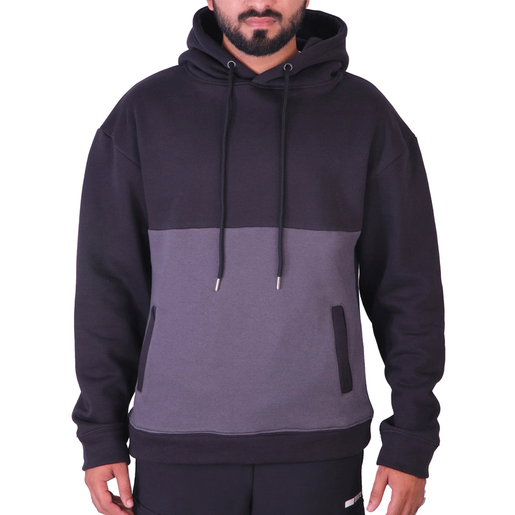 Two Tone Fleece Pullover Hoodie – Black & Grey