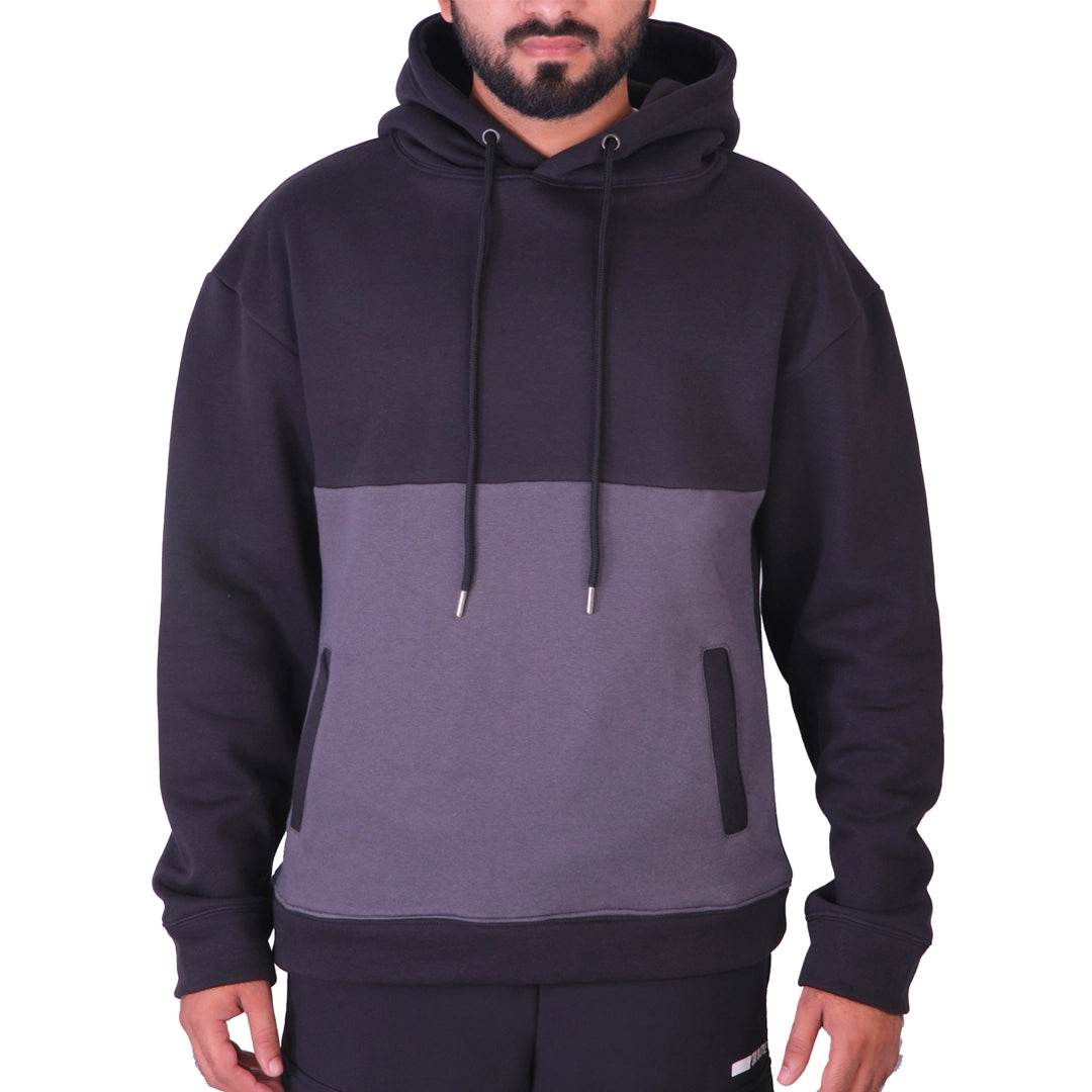 Two Tone Fleece Pullover Hoodie – Black & Grey