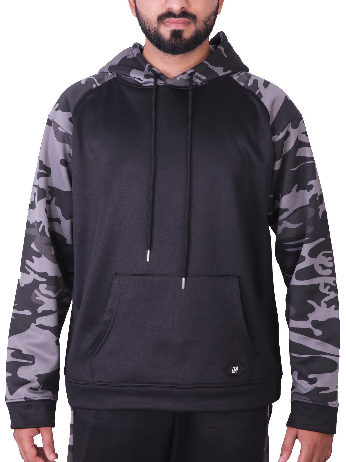 Black & Camo Grey Raglan Tracksuit - Hoodie & Trouser Set