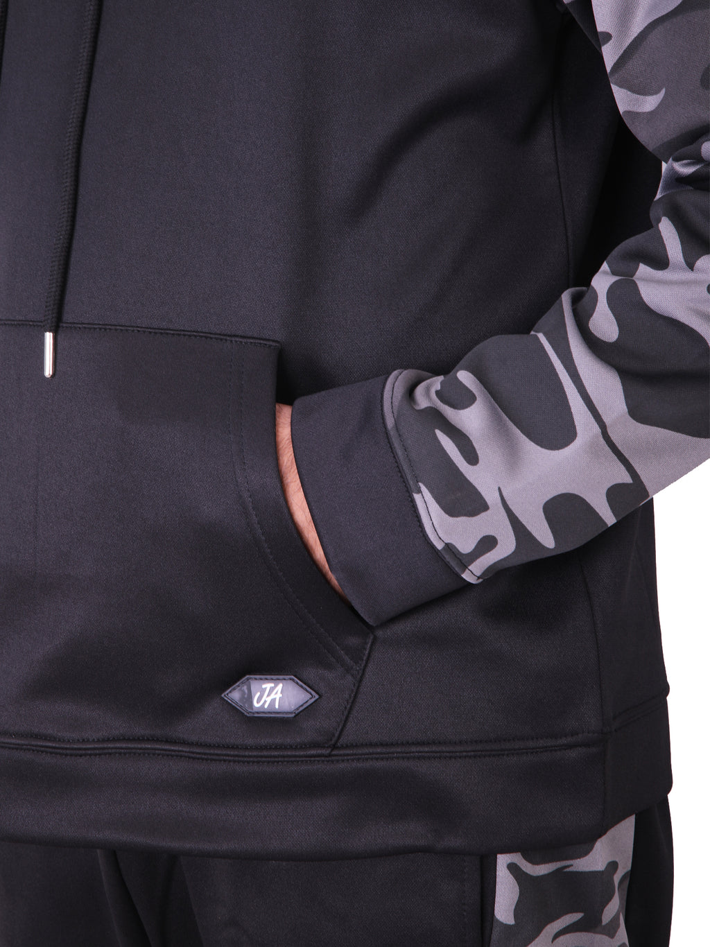 Black & Camo Grey Raglan Tracksuit - Hoodie & Trouser Set