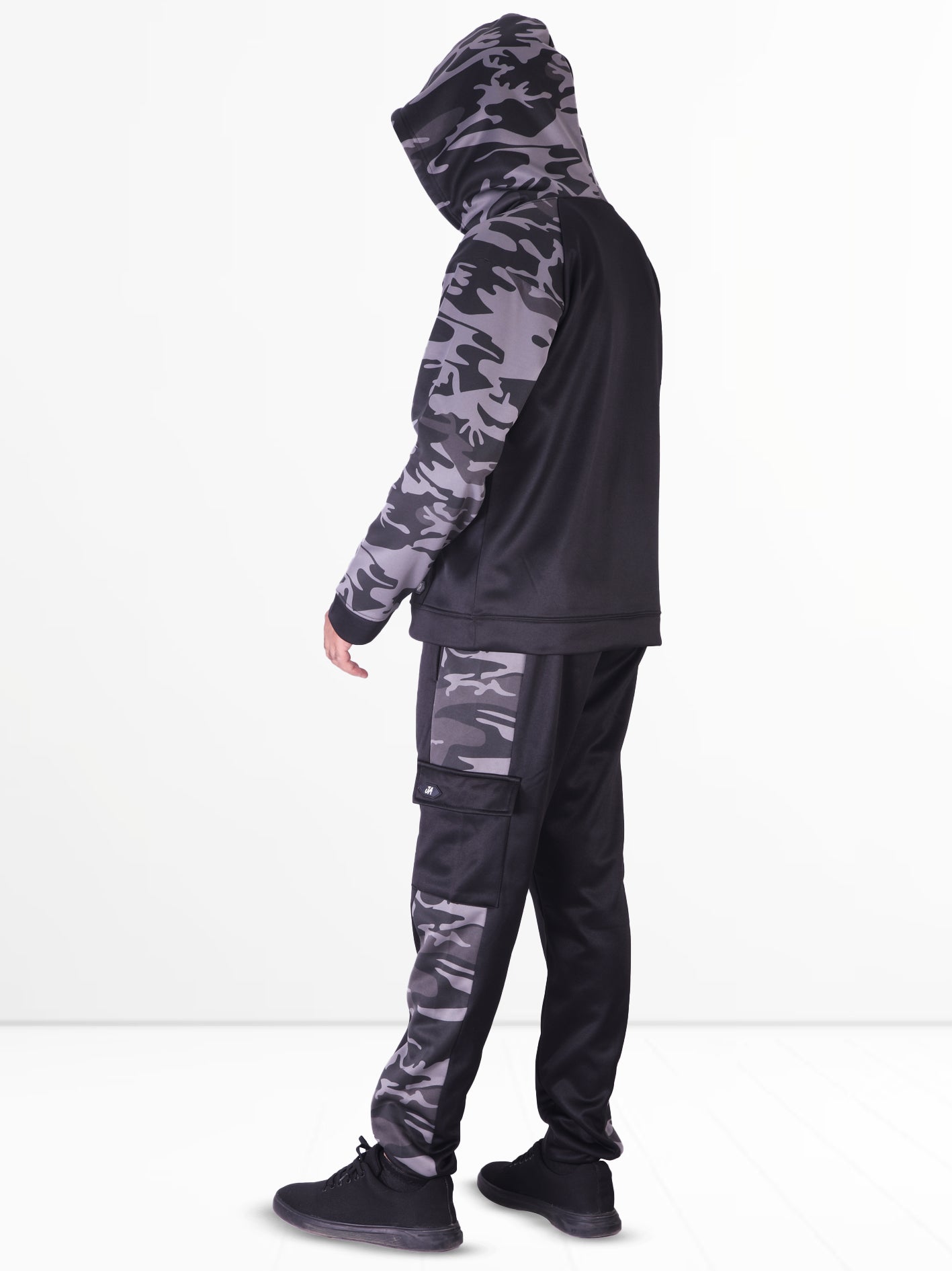 Black & Camo Grey Raglan Tracksuit - Hoodie & Trouser Set