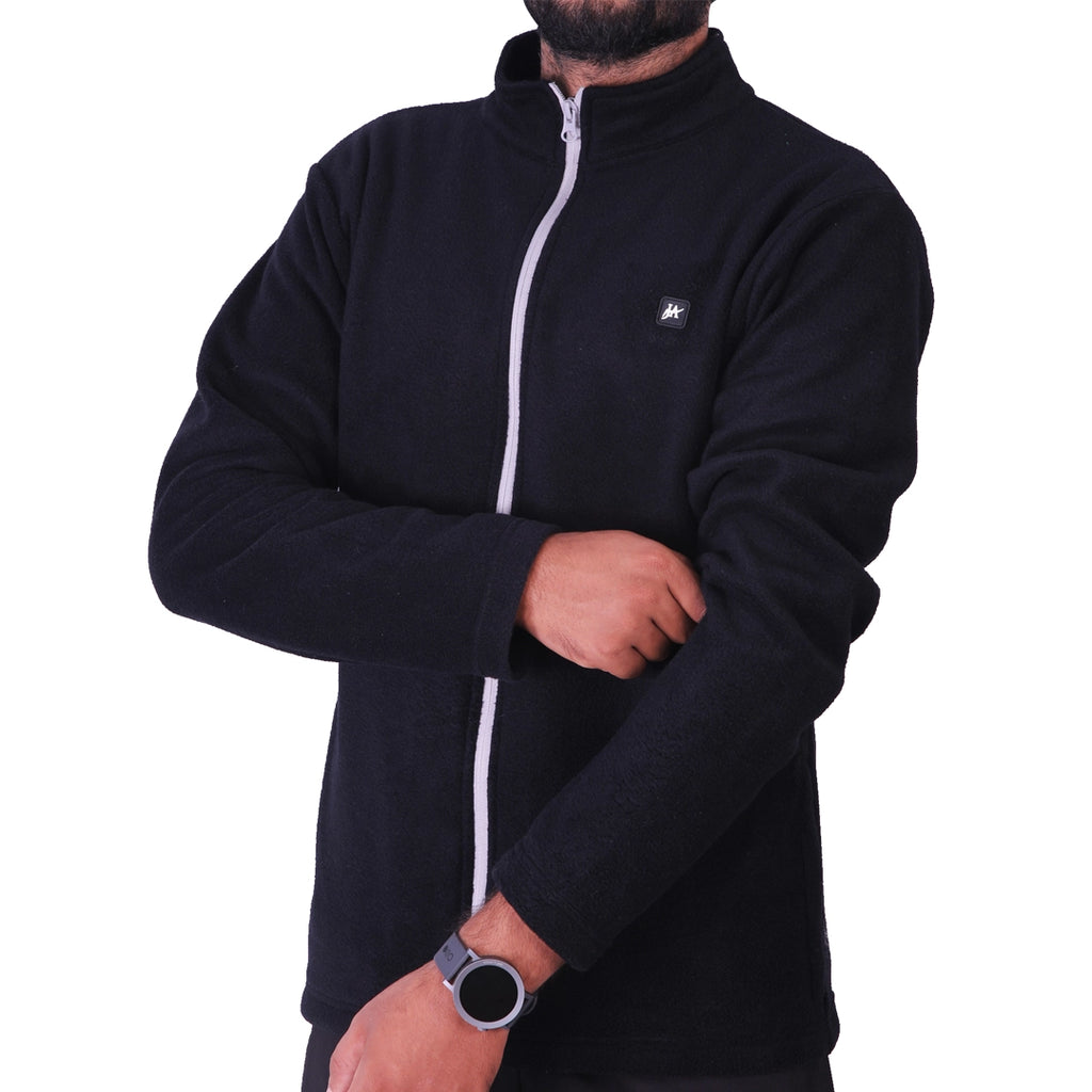 Black Polar Fleece ZIP Pullover with Dual Side Zipper Pockets