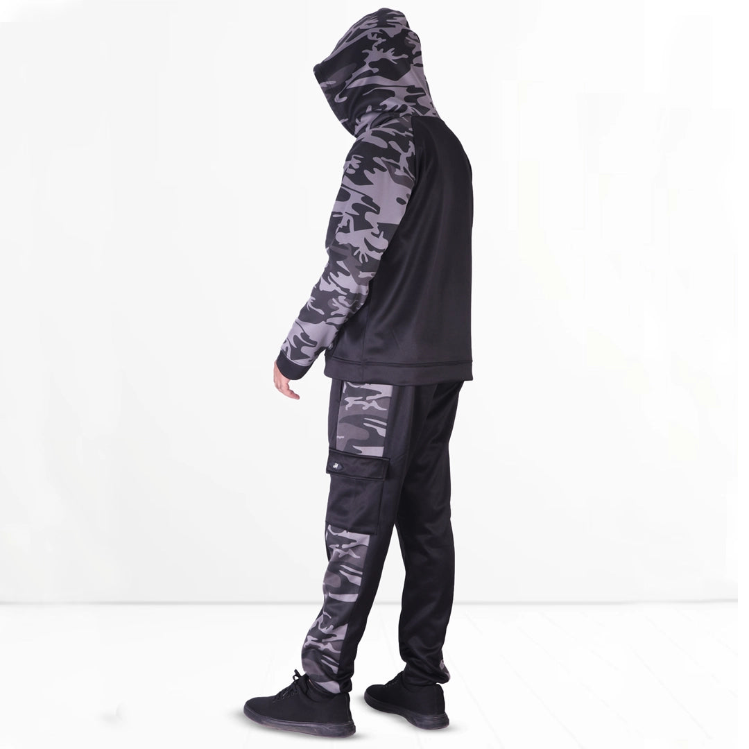 Black & Camo Grey Raglan Tracksuit - Hoodie & Trouser Set