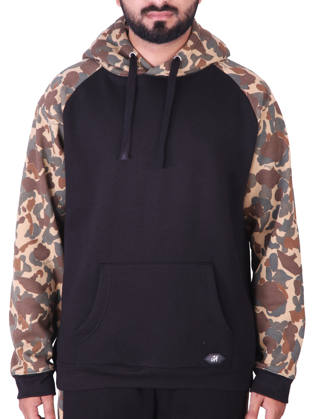 Black & Camo Fleece Raglan Tracksuit - Hoodie & Trouser Set