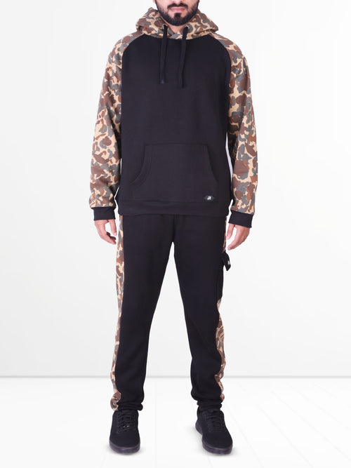 Black & Camo Fleece Raglan Tracksuit - Hoodie & Trouser Set