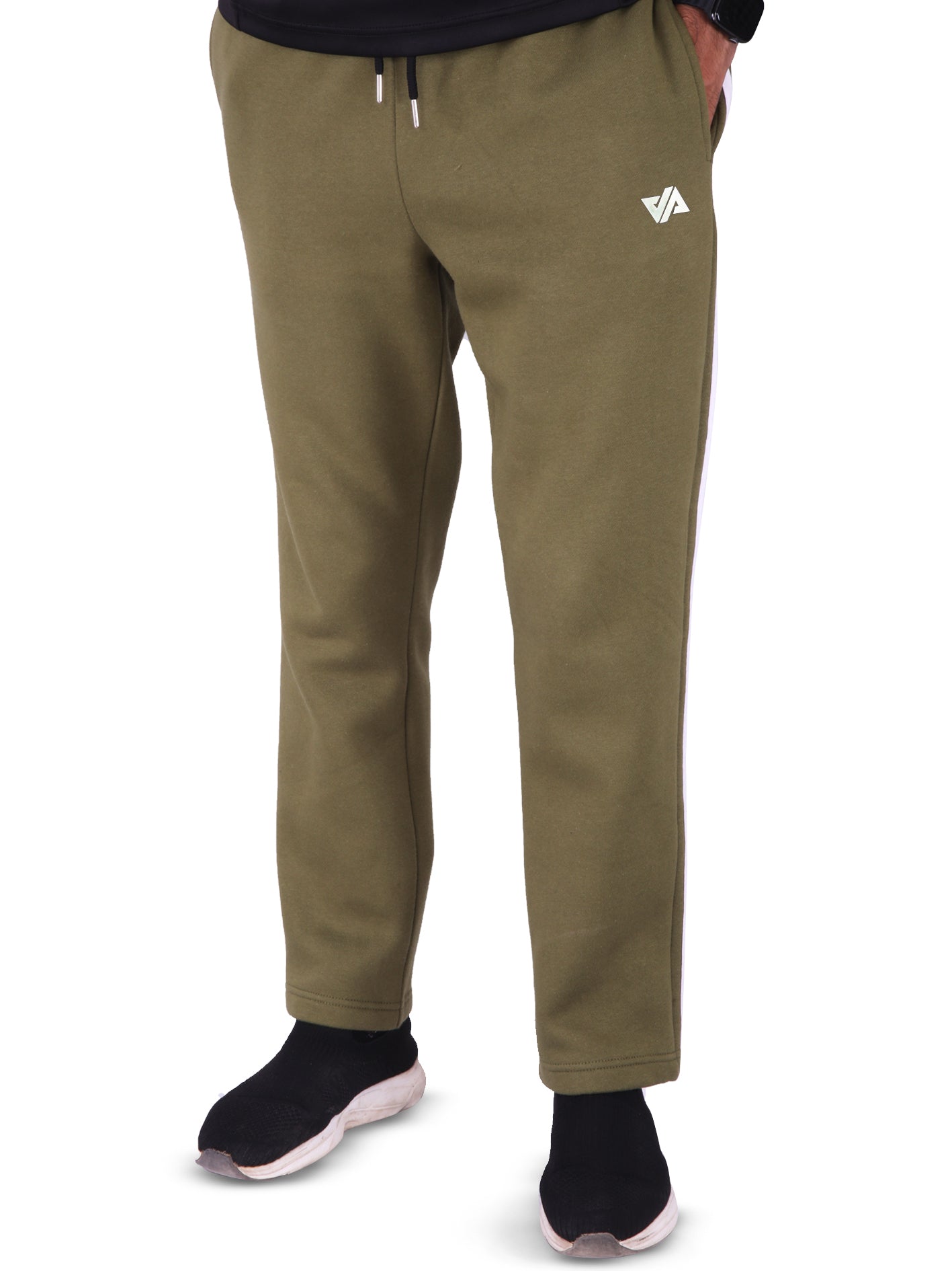 Cotton Fleece Trouser with Side Stripes - Olive