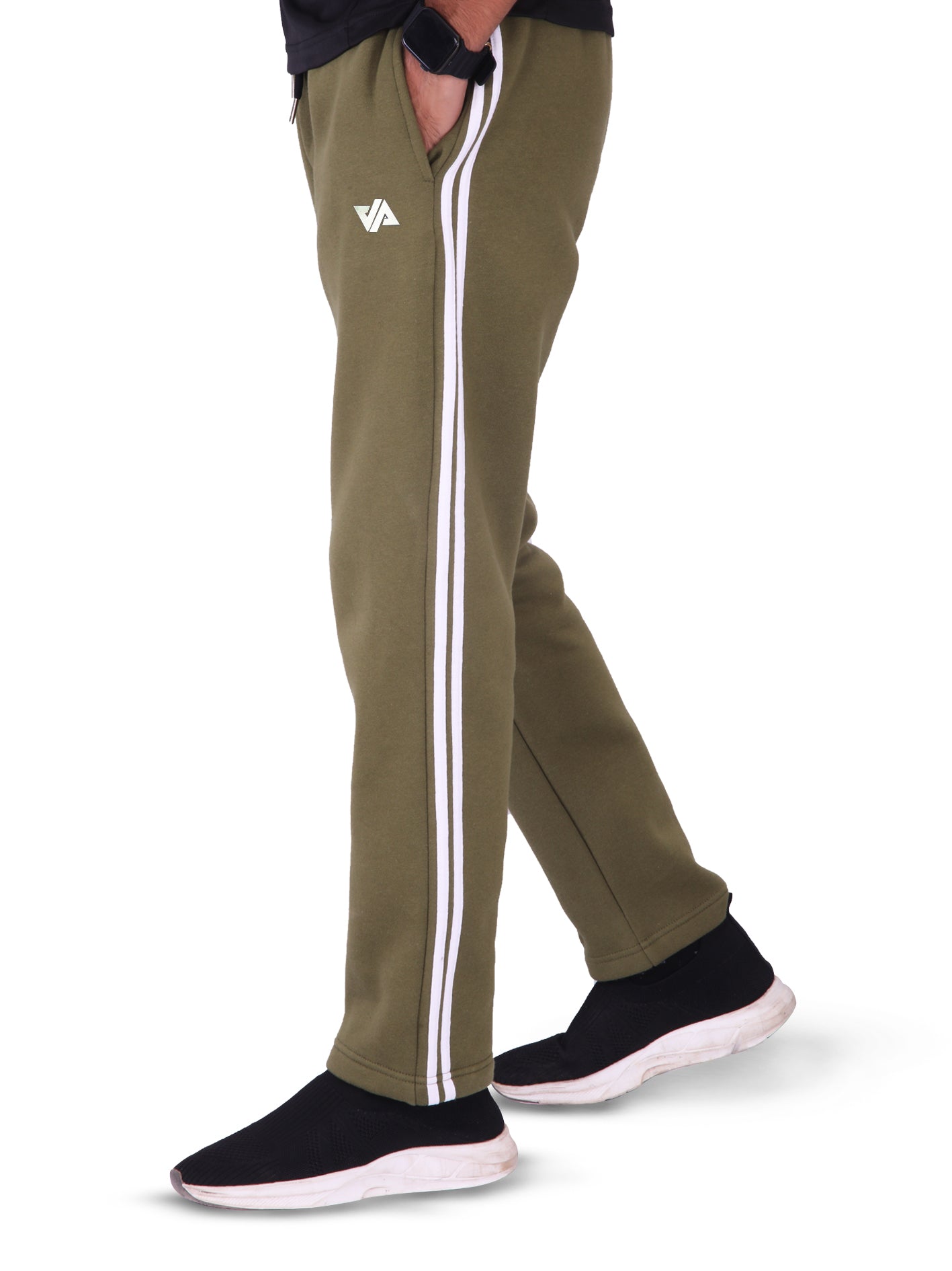 Cotton Fleece Trouser with Side Stripes - Olive