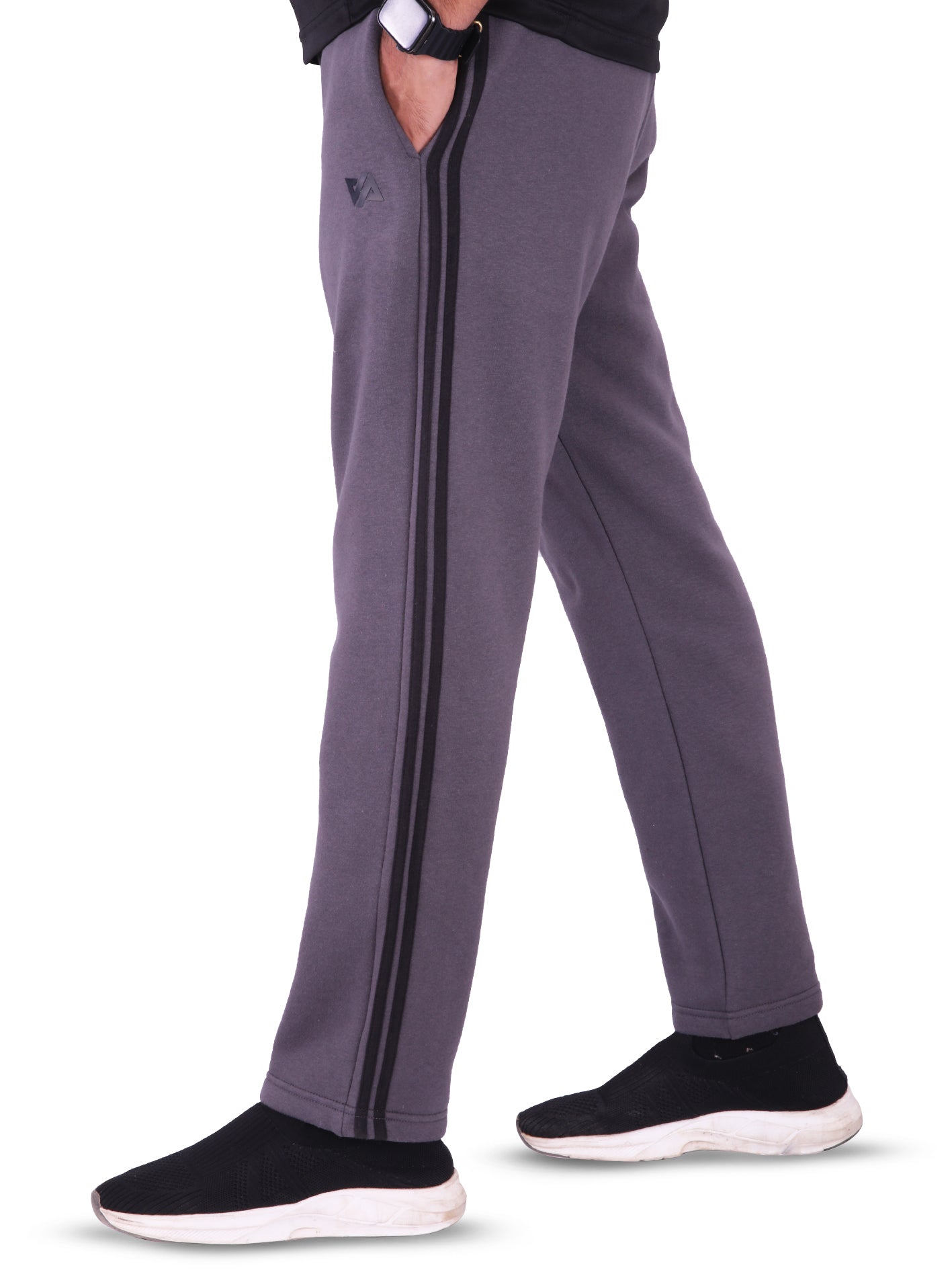 Cotton Fleece Trouser with Side Stripes - Grey