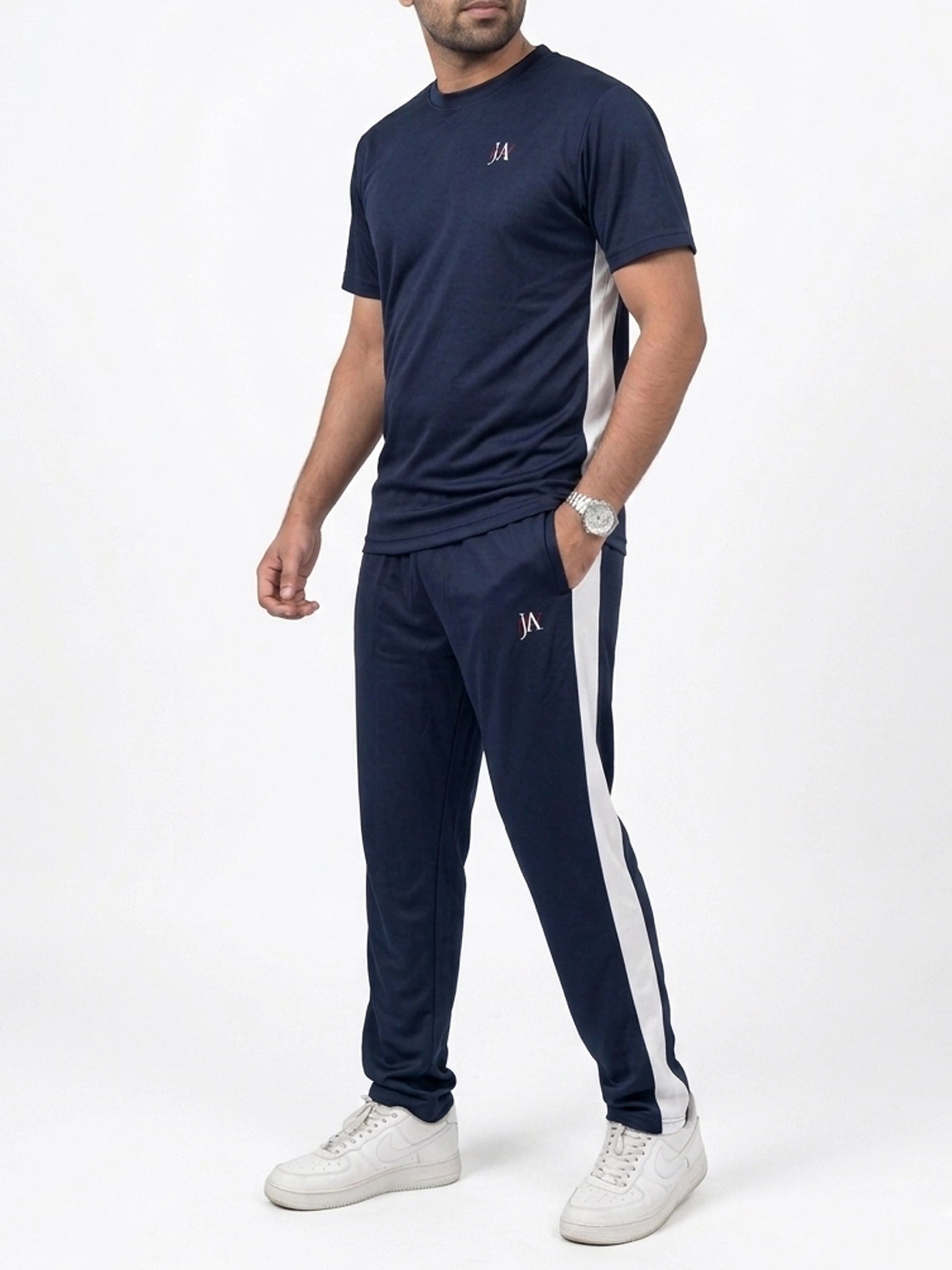 Micro Stretch Quick Dry Navy Tracksuit with White Panels