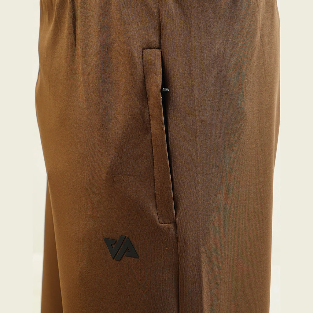 Brown Poly Scuba Wide Leg Trouser with Slit