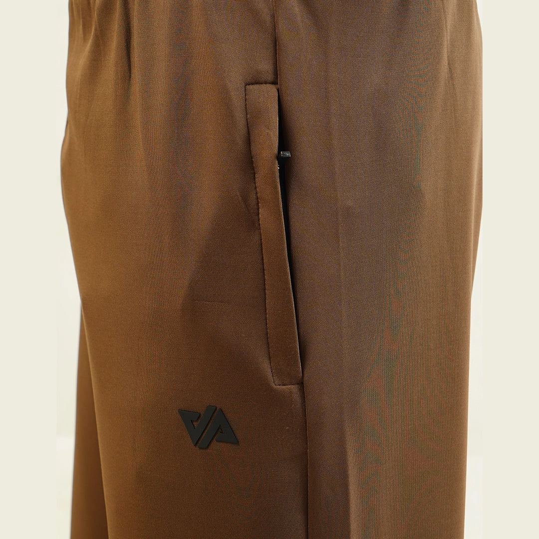 Brown Poly Scuba Wide Leg Trouser with Slit