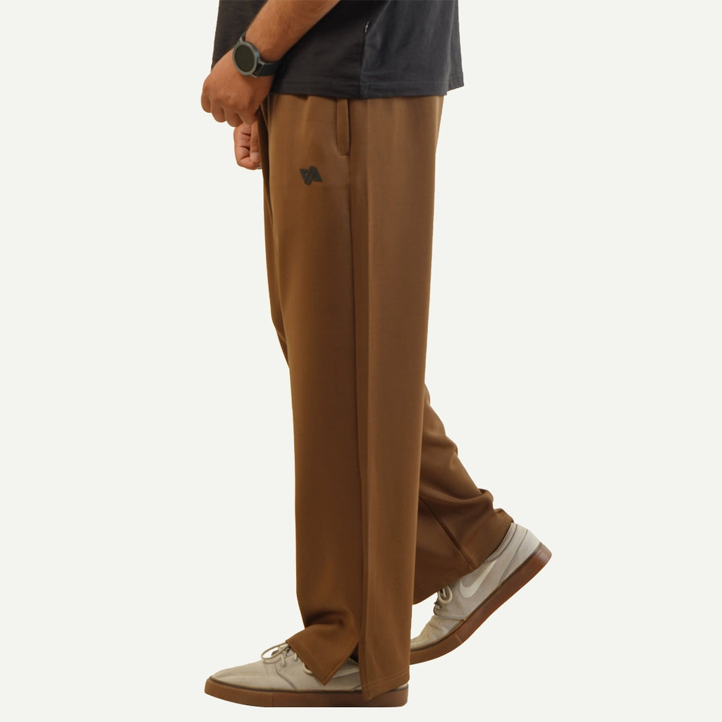 Brown Poly Scuba Wide Leg Trouser with Slit