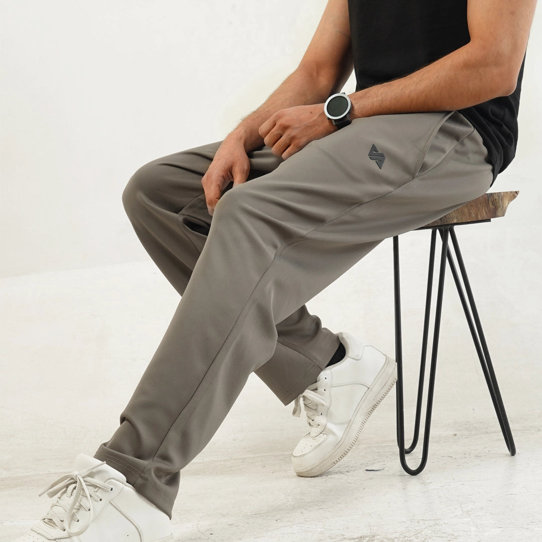 Khaki Poly Scuba Straight Pants