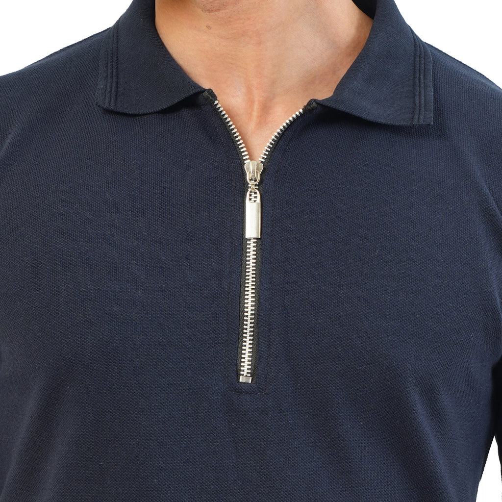 Navy Polo with Metal Zipper