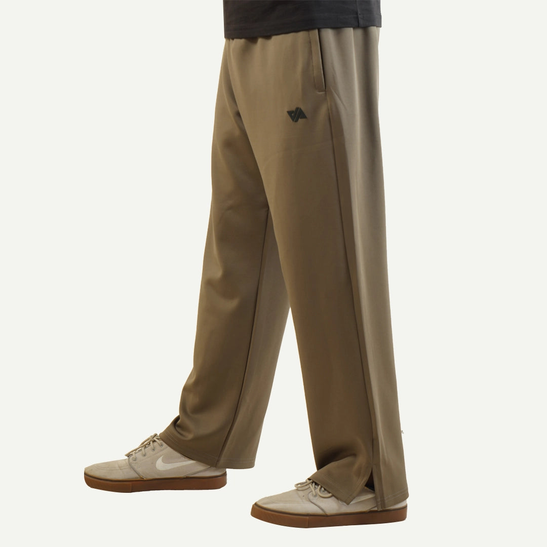 Khaki Poly Scuba Wide Leg Trouser with Slit