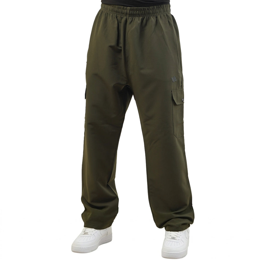 Olive Woven Terry Wide Leg Cargo Trousers
