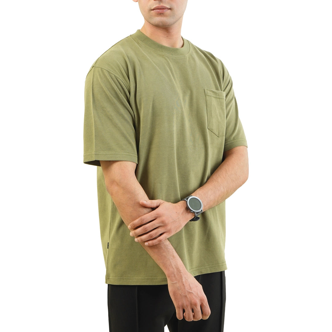 Olive Oversize T-Shirt with Pocket
