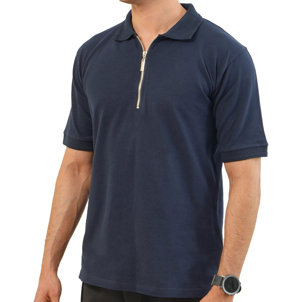 Navy Polo with Metal Zipper