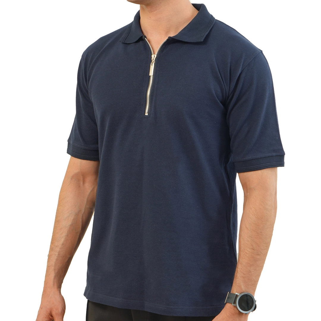 Navy Polo with Metal Zipper