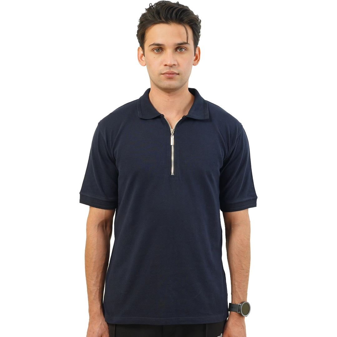 Navy Polo with Metal Zipper