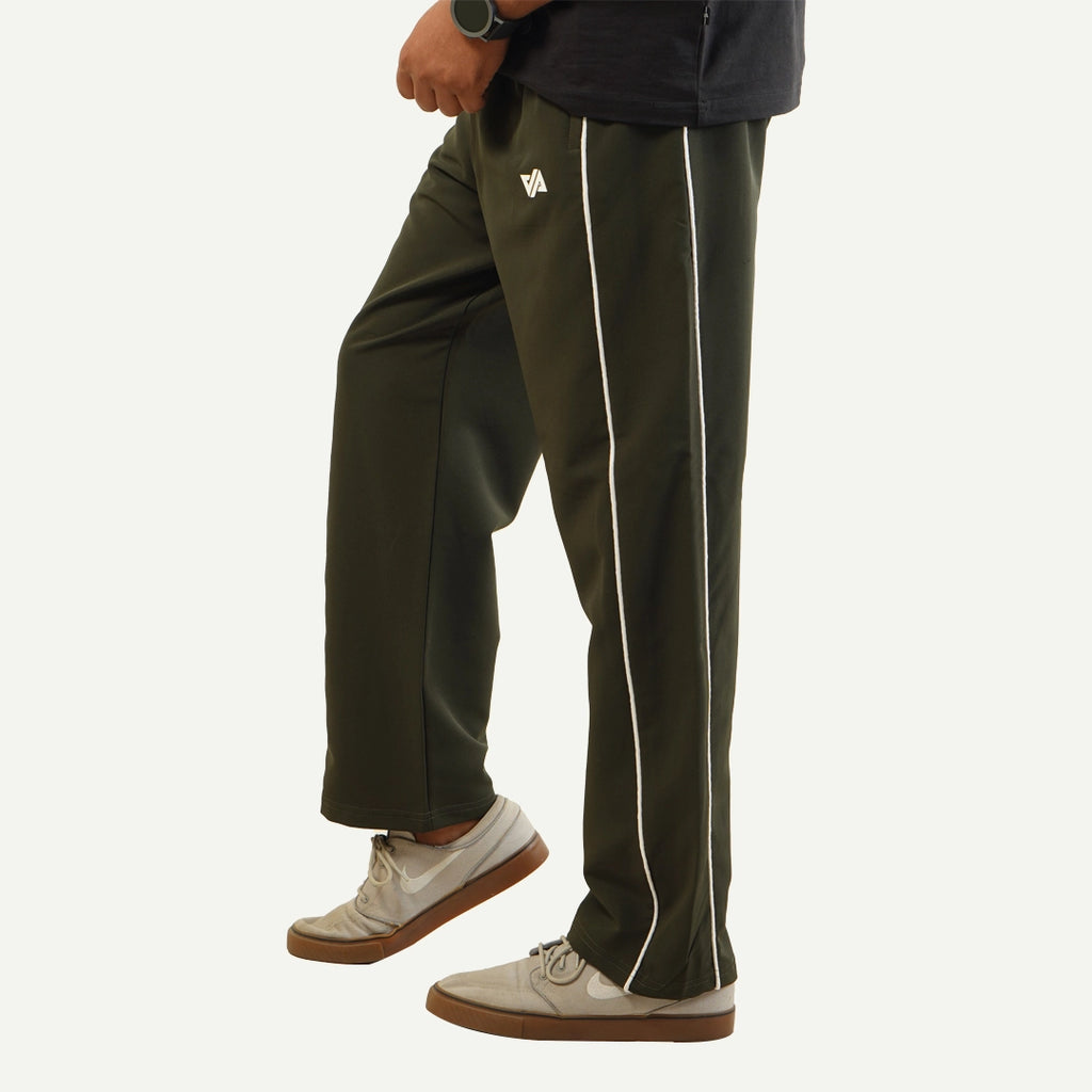 Olive Woven Terry Double Piping Wide Leg Trouser