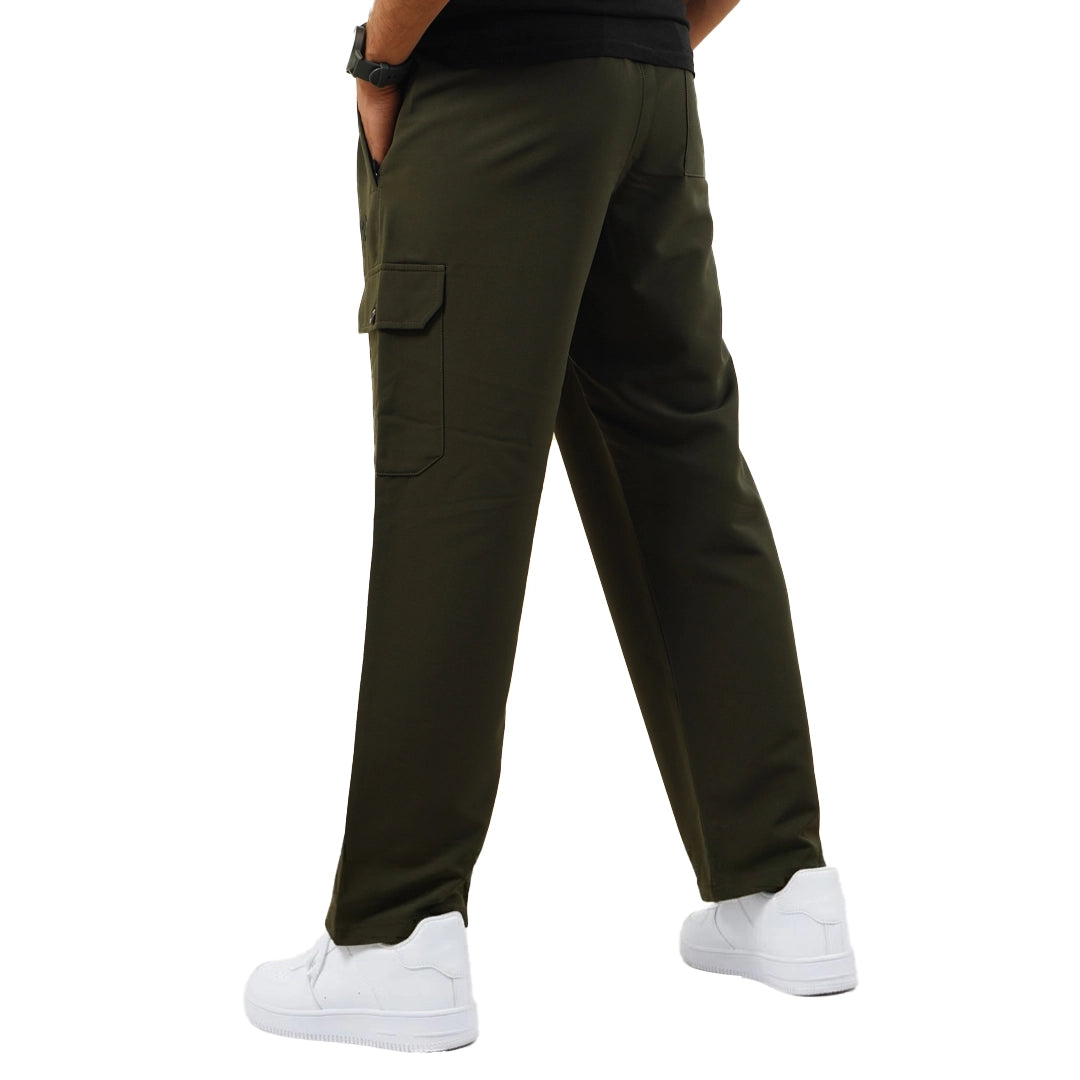 Olive Woven Terry Wide Leg Cargo Trousers
