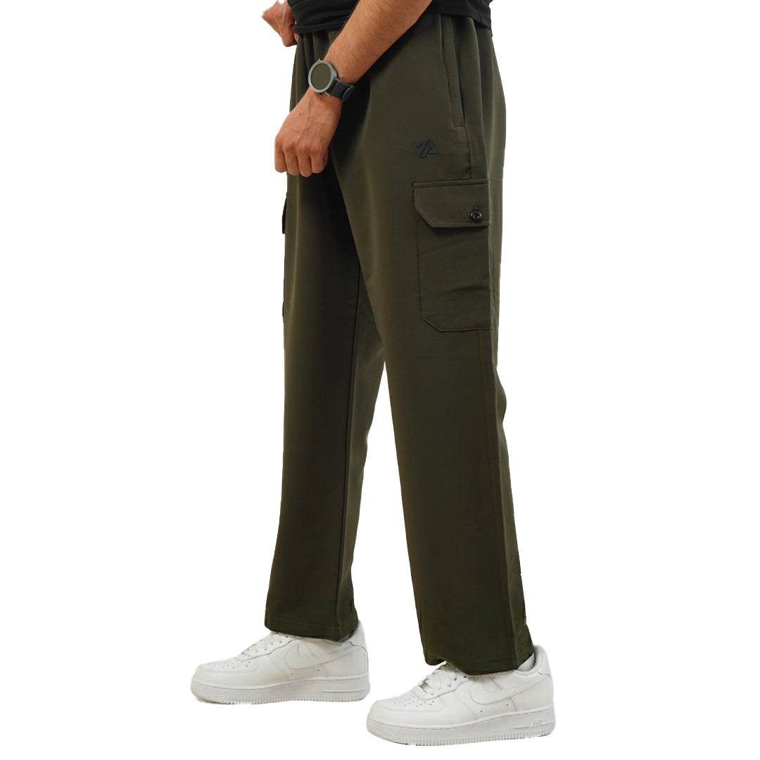 Olive Woven Terry Wide Leg Cargo Trousers