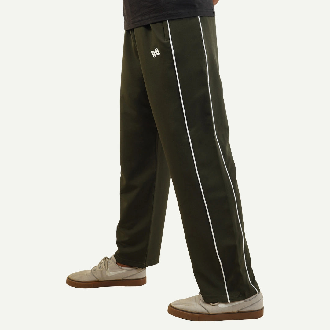 Olive Woven Terry Double Piping Wide Leg Trouser