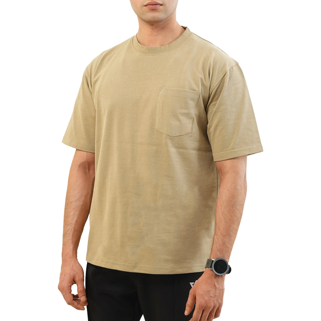 Beige Oversize T-Shirt with Pocket