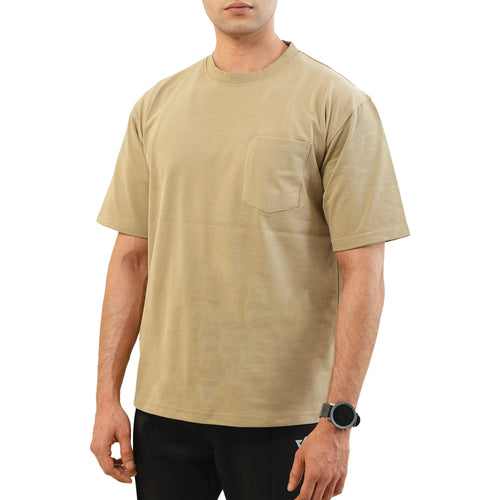 Beige Oversize T-Shirt with Pocket