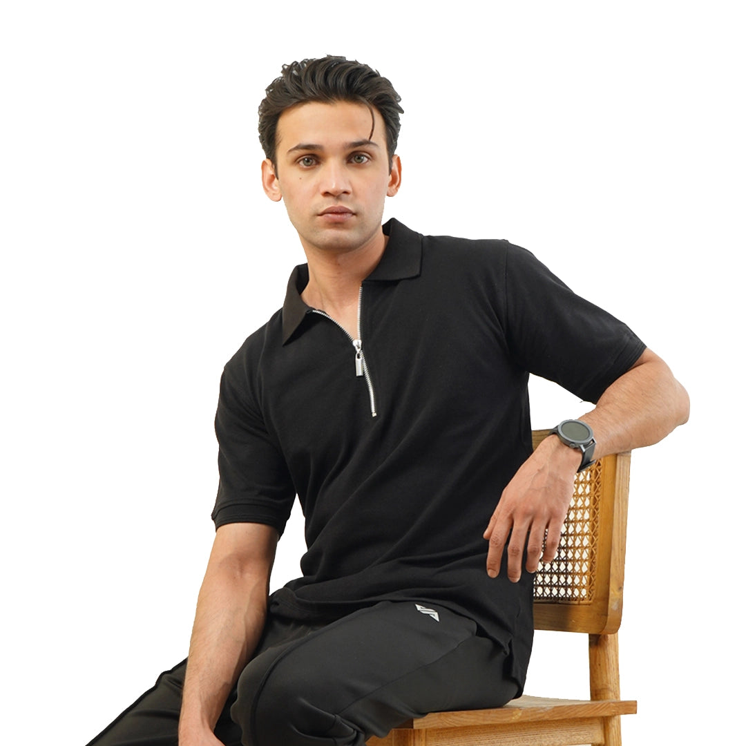 Black Polo with Metal Zipper