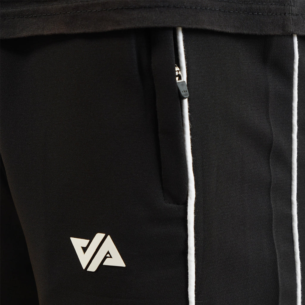 Black Woven Terry Double Piping Wide Leg Trouser