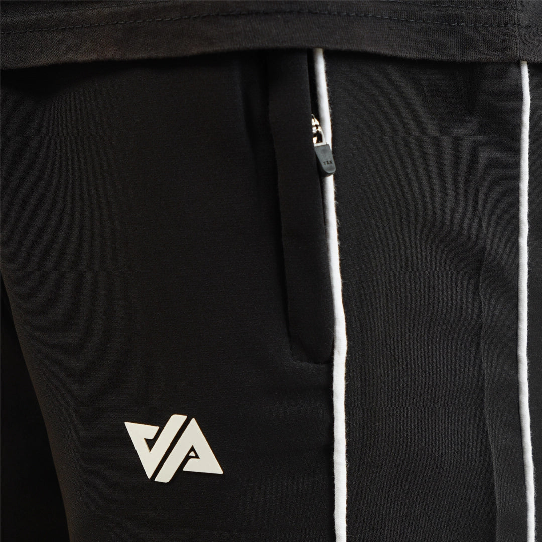 Black Woven Terry Double Piping Wide Leg Trouser