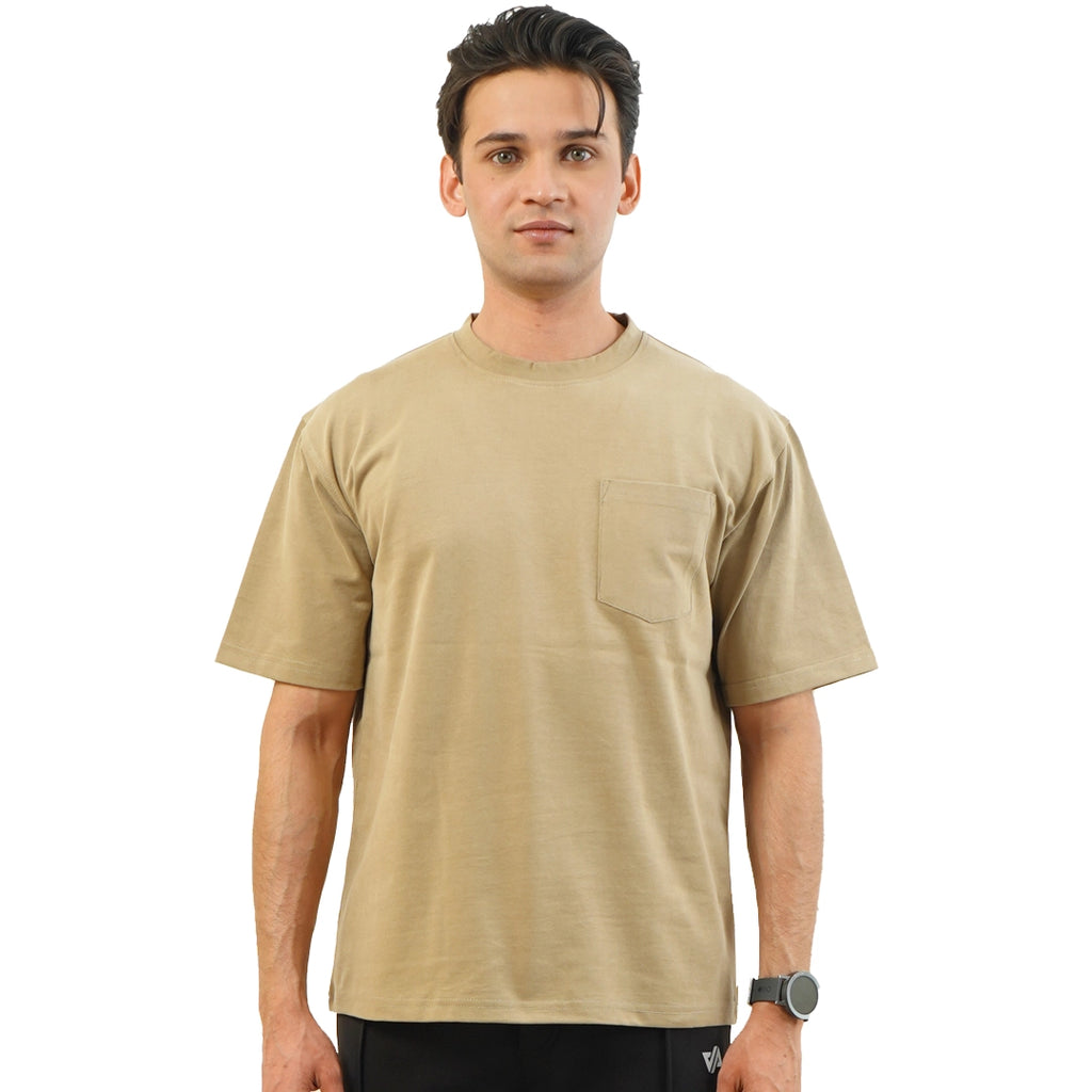 Beige Oversize T-Shirt with Pocket
