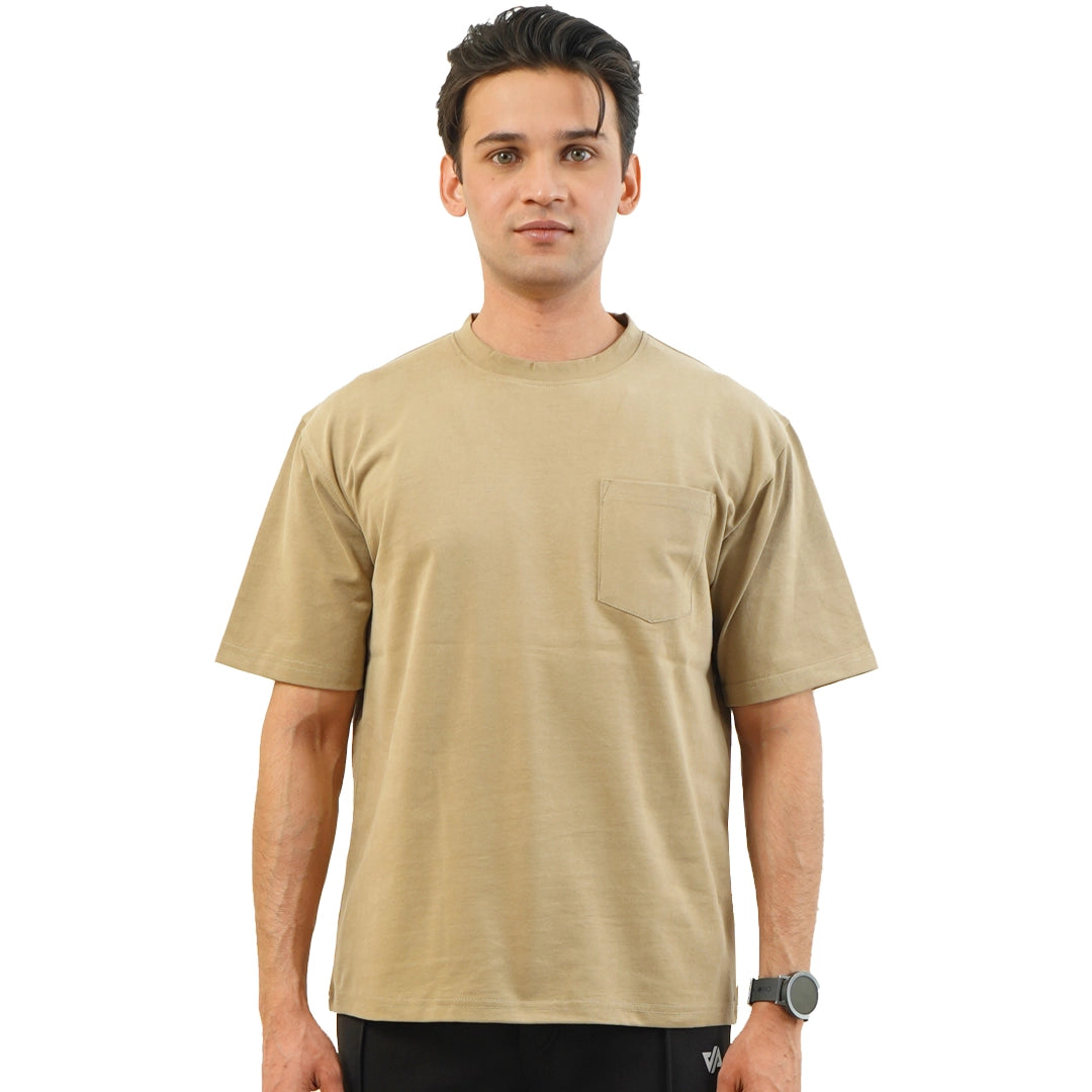 Beige Oversize T-Shirt with Pocket