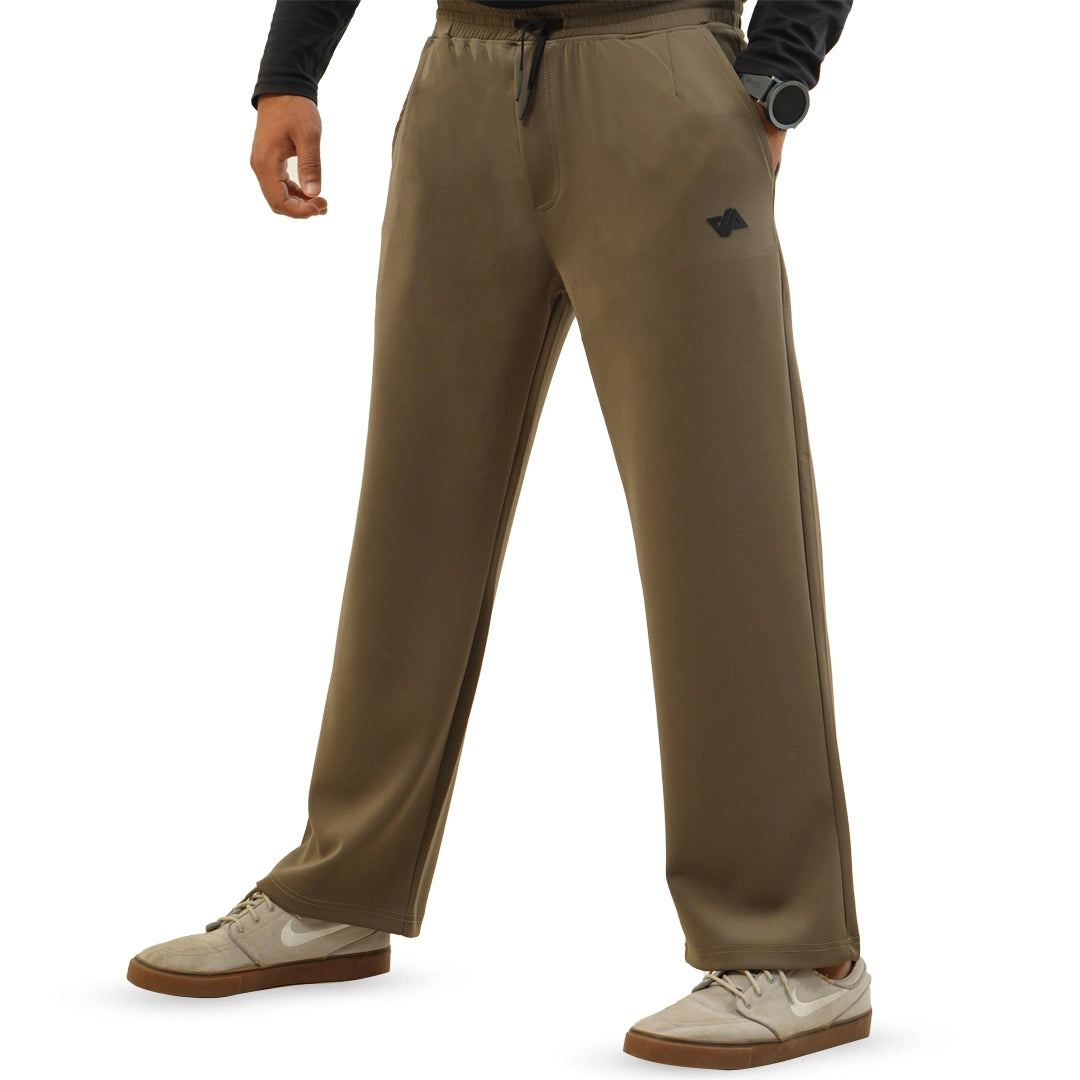 Khaki Poly Scuba Loose Fit Pleated Trouser