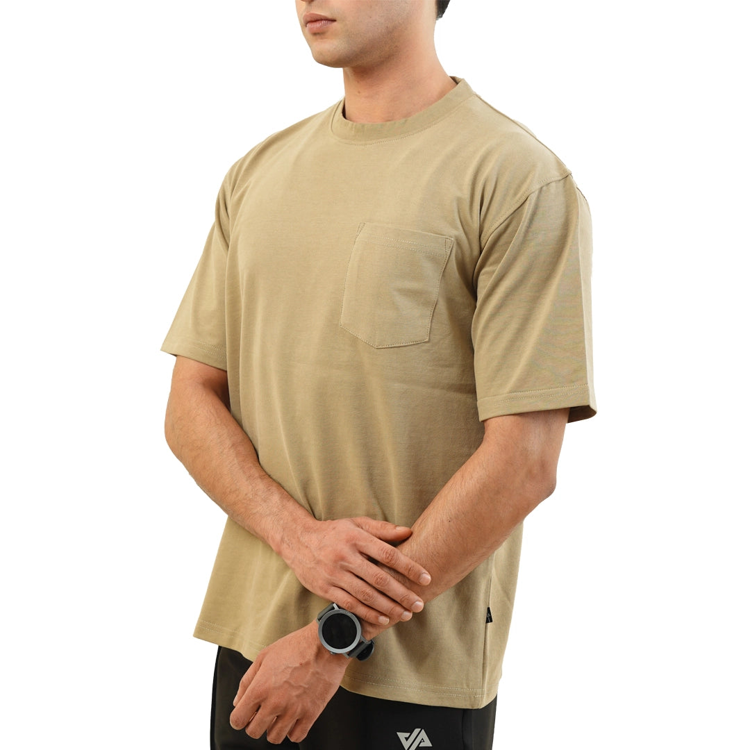Beige Oversize T-Shirt with Pocket