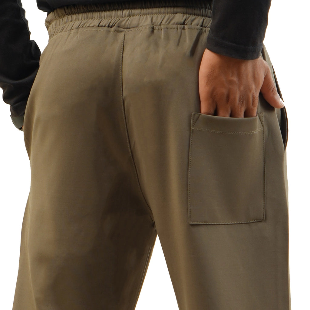 Khaki Poly Scuba Loose Fit Pleated Trouser