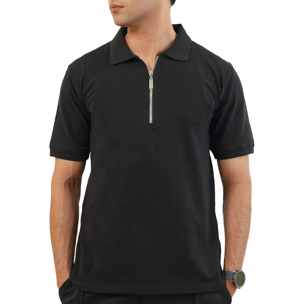 Black Polo with Metal Zipper