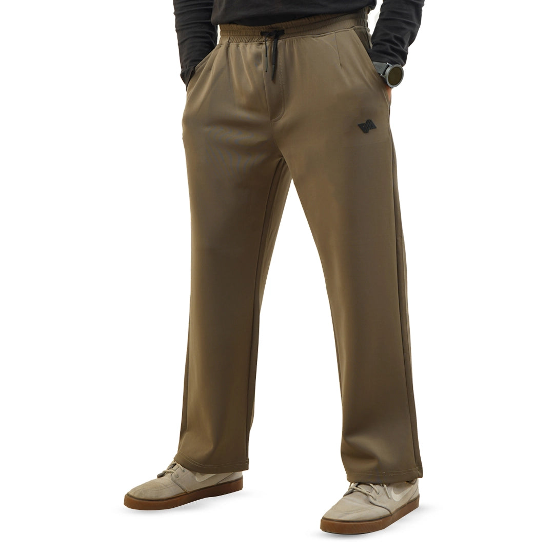 Khaki Poly Scuba Loose Fit Pleated Trouser