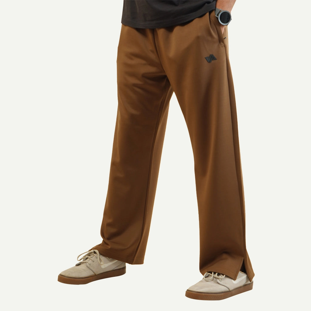 Brown Poly Scuba Wide Leg Trouser with Slit