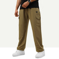 Khaki Woven Terry Wide Leg Cargo Trousers