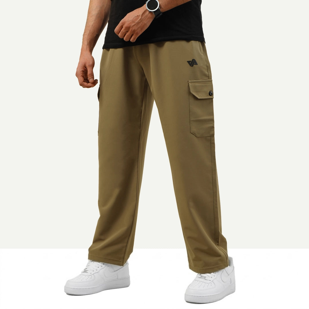 Khaki Woven Terry Wide Leg Cargo Trousers