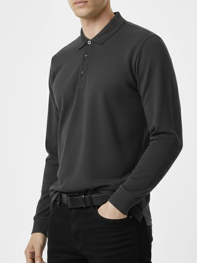 Gray Full Sleeves Polo T-Shirt