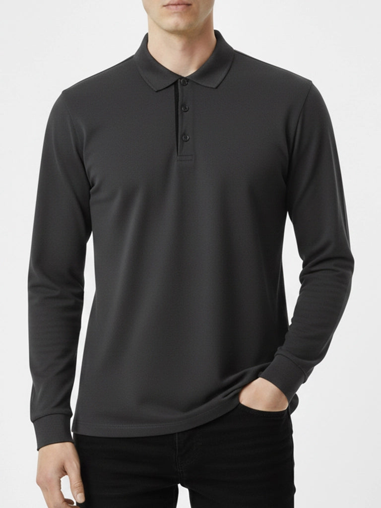 Gray Full Sleeves Polo T-Shirt