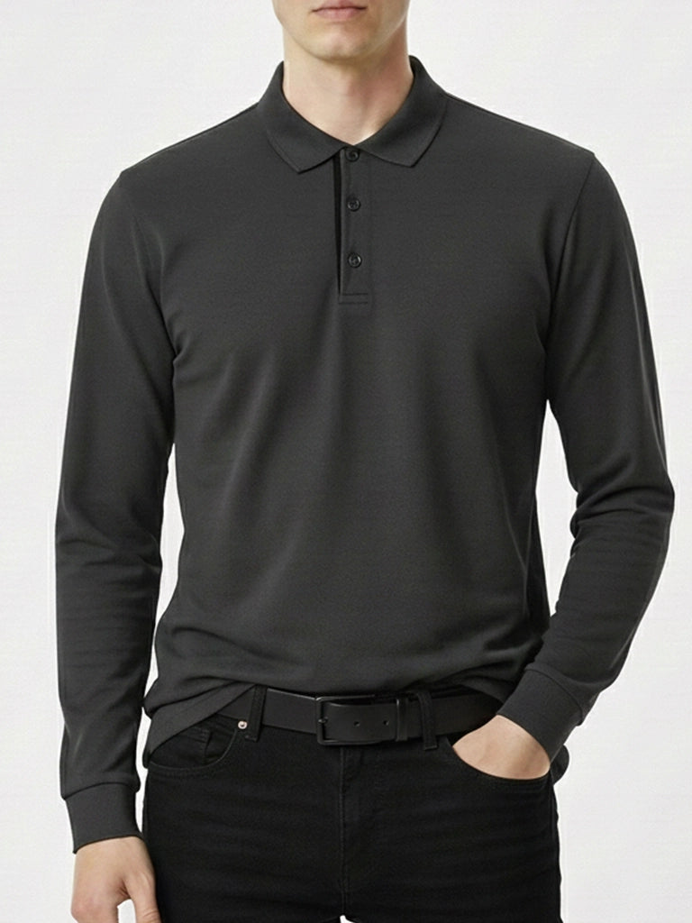 Gray Full Sleeves Polo T-Shirt
