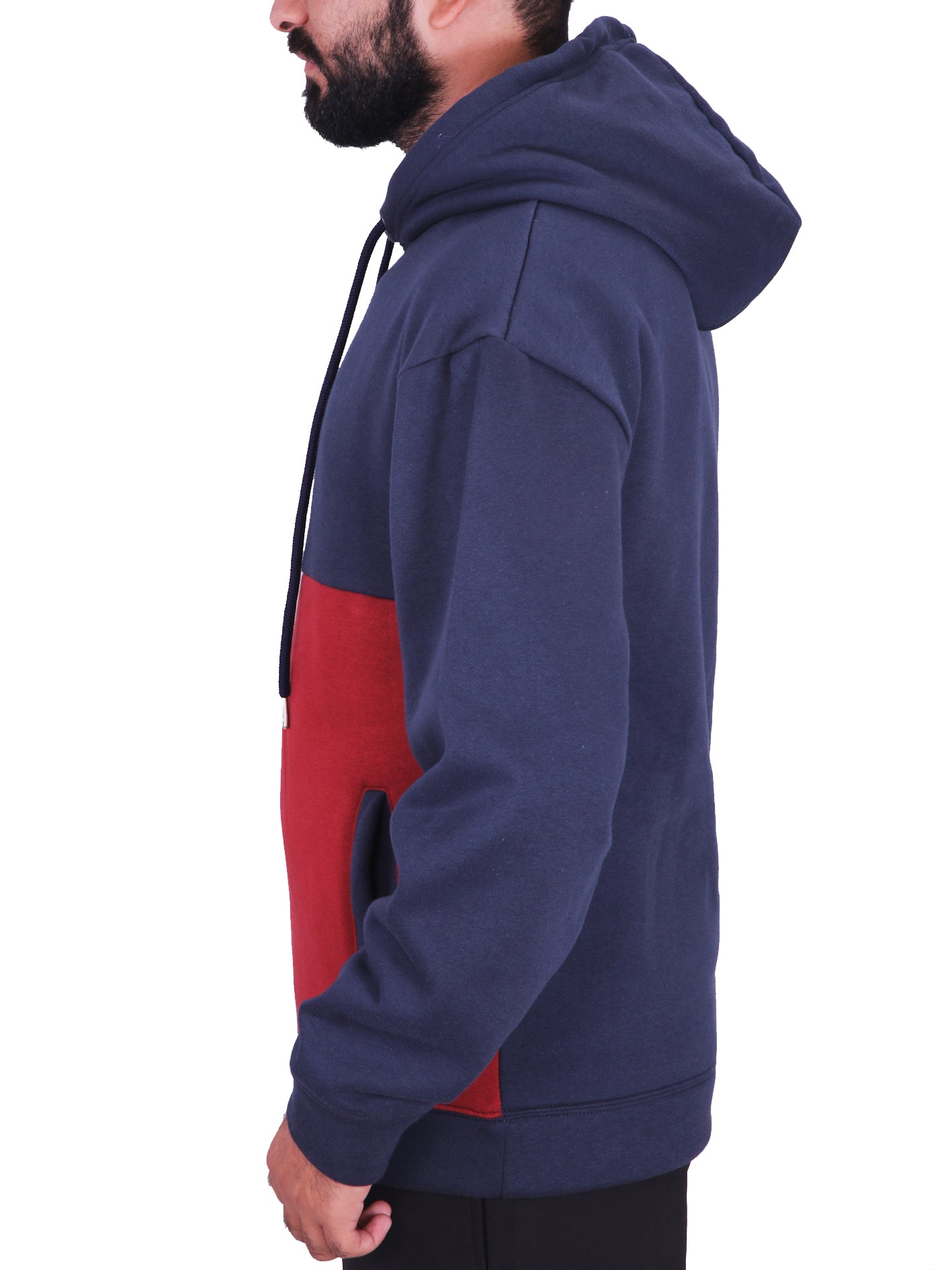 Two Tone Fleece Pullover Hoodie – Navy & Red