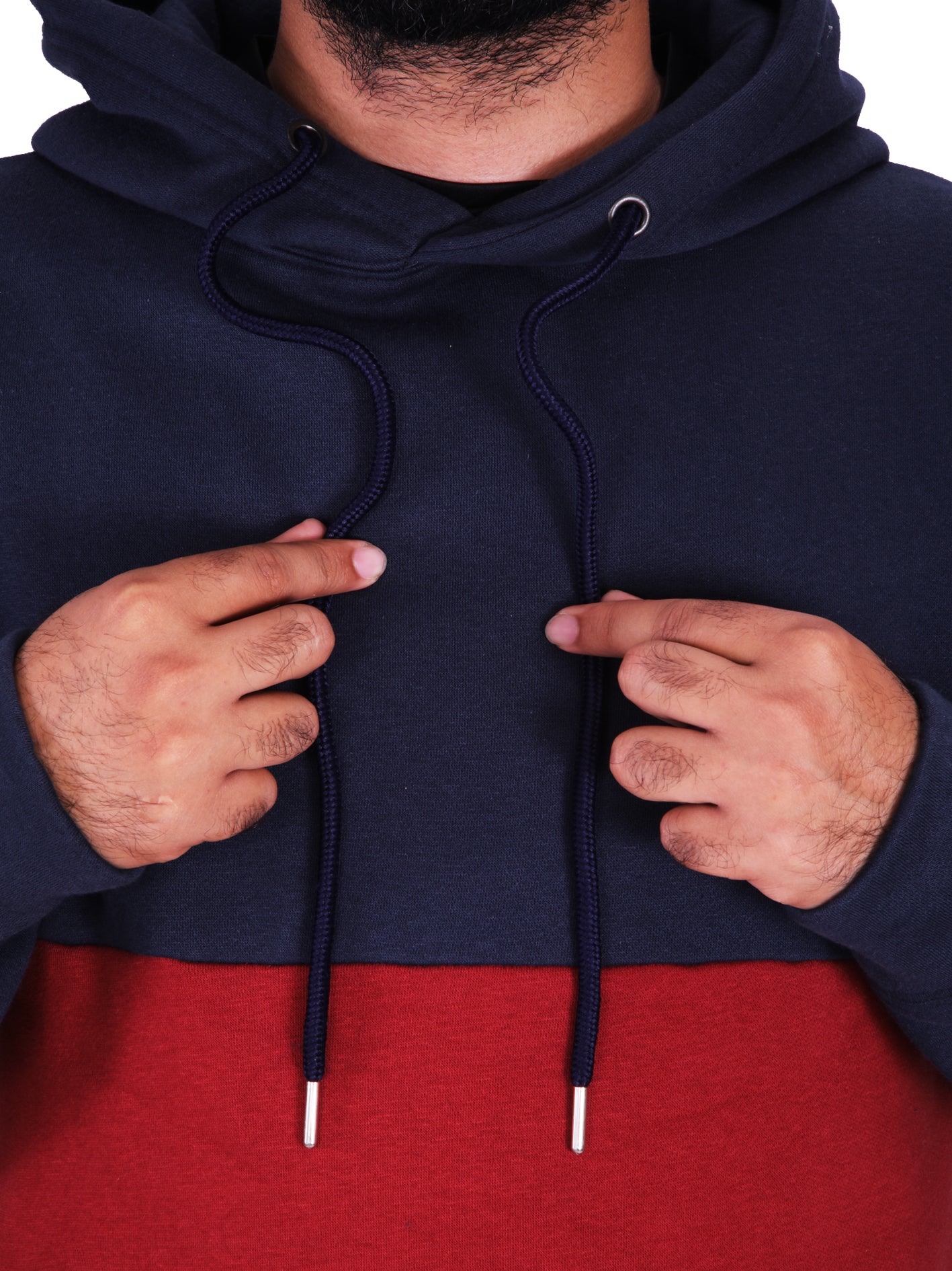 Two Tone Fleece Pullover Hoodie – Navy & Red