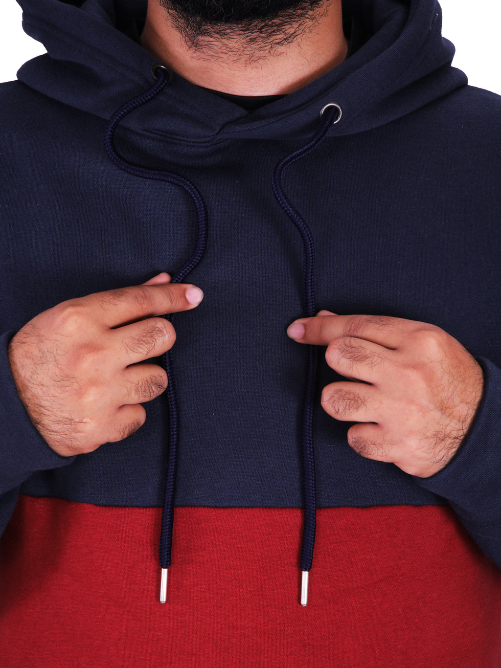Two Tone Fleece Pullover Hoodie – Navy & Red