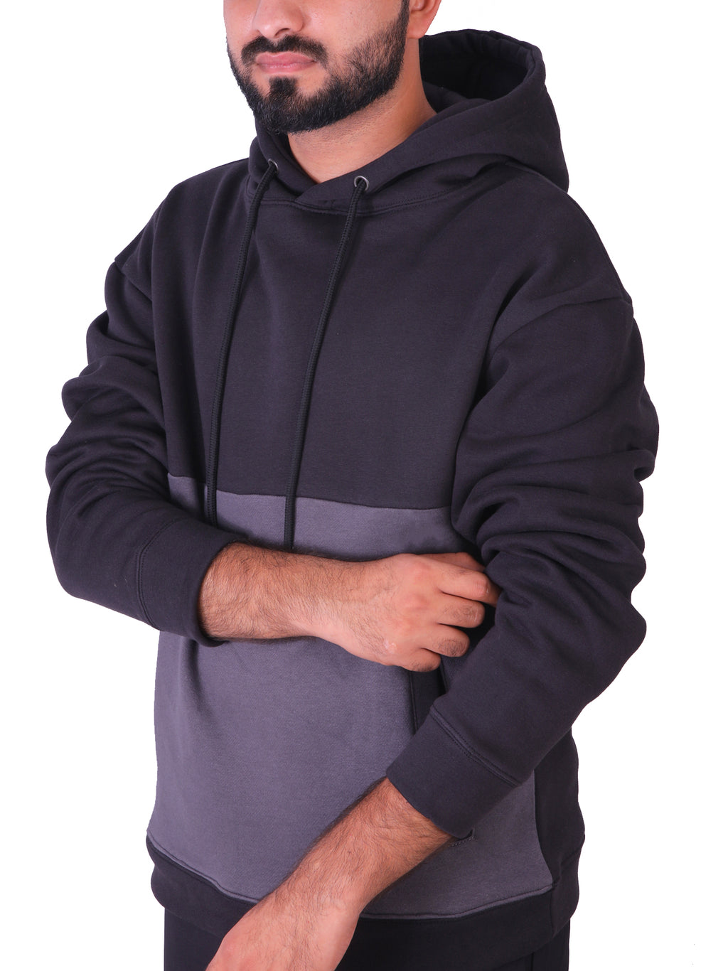 Two Tone Fleece Pullover Hoodie – Black & Grey